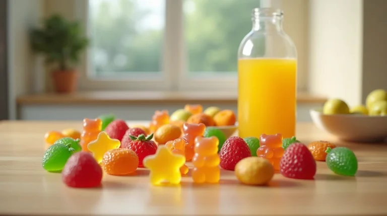 Colorful Free Dairy-Free Gummies on a Kitchen Counter