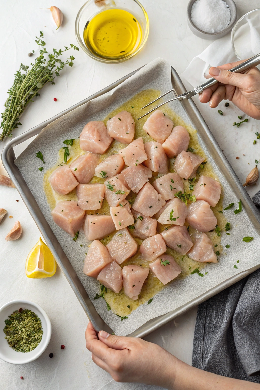 diced chicken in oven