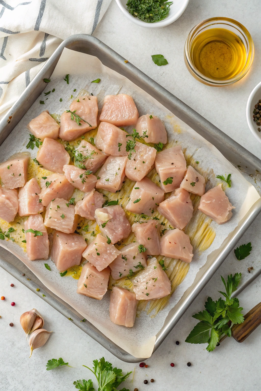 diced chicken in oven