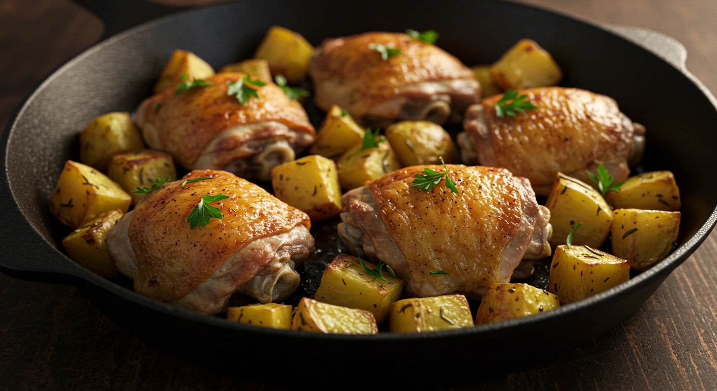 baked chicken thighs and potatoes