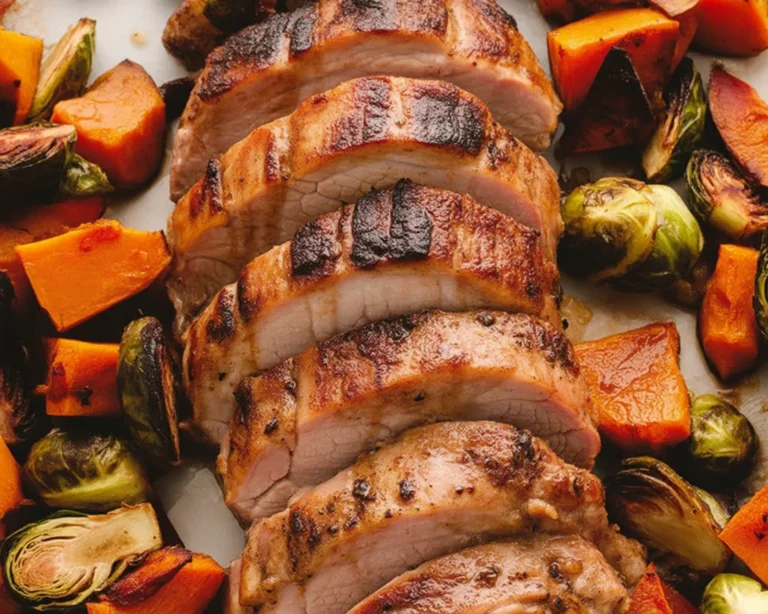 A succulent honey garlic glazed pork loin roast prepared in the oven.