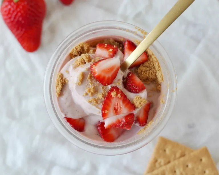 Strawberry Cheesecake Ninja Creami ice cream made with fresh ingredients.