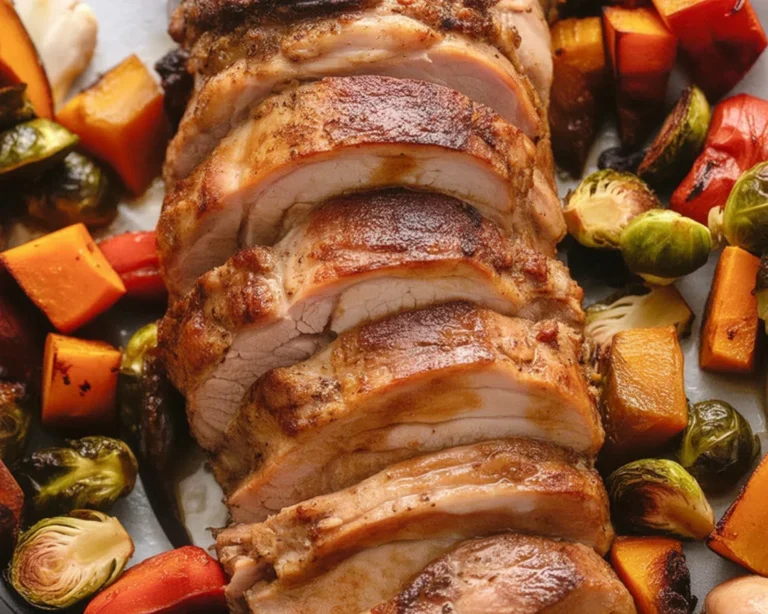 Perfectly cooked honey garlic glazed pork loin roast recipe.