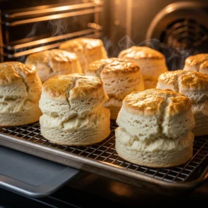 High-rising golden scones fresh out of the oven, demonstrating successful results of the 4-step recipe.