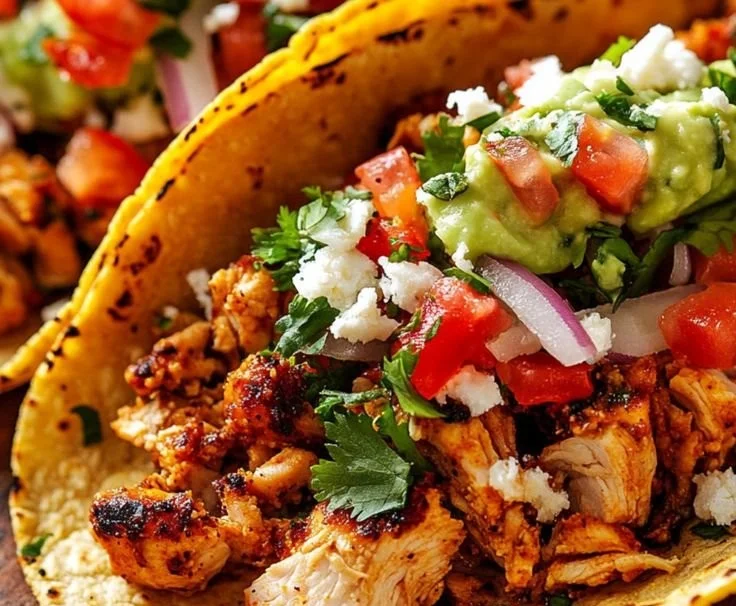 Delicious Chicken Street Tacos topped with fresh ingredients and served in a vibrant setting.