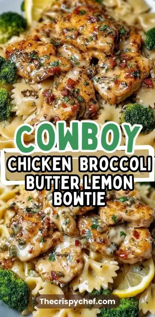 Cowboy Butter Lemon Bowtie Chicken with Broccoli dish plated beautifully