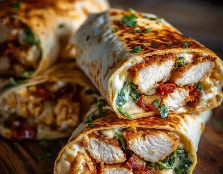 Crunchy air fryer chicken wraps with mozzarella cheese and fresh ingredients.