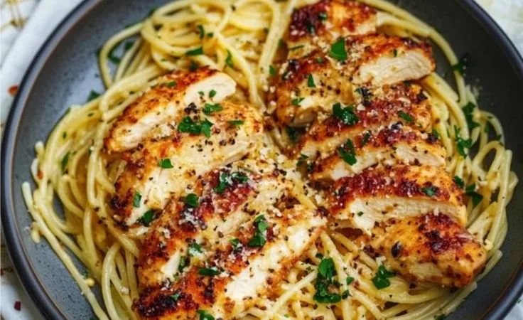 Creamy Garlic Butter Chicken Pasta served in a bowl