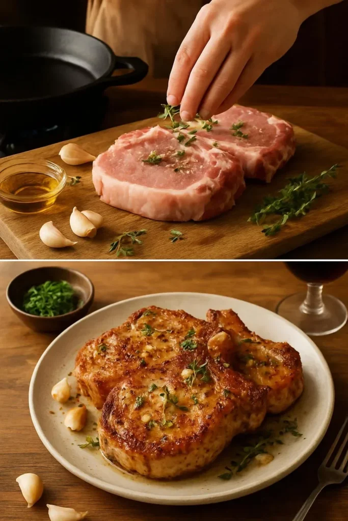 Gordon Ramsay's seared pork chop served with vibrant vegetables