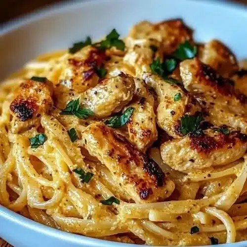 Easy Cowboy Butter Chicken Linguine dish served in a bowl