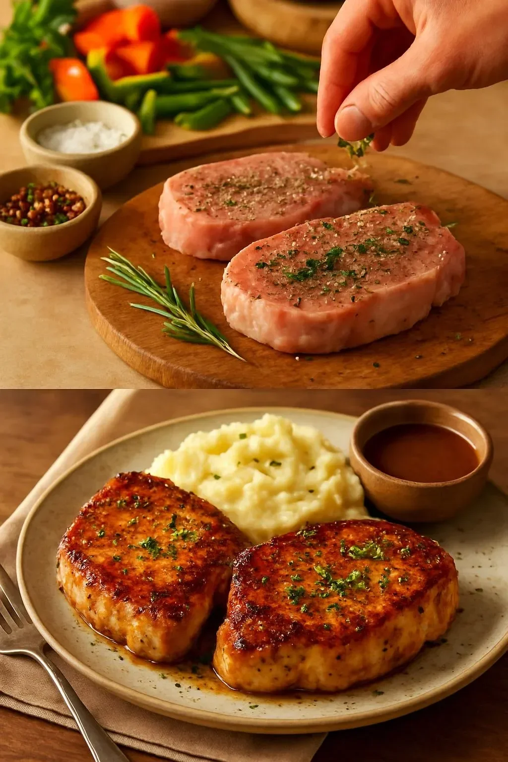 Juicy baked pork chops cooked to perfection using a fail-proof method