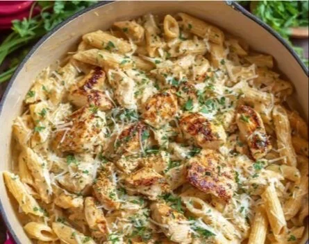 Delicious one pot creamy parmesan chicken pasta dish