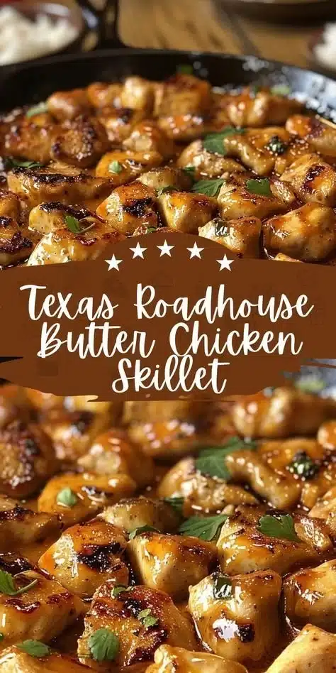 Texas Roadhouse Butter Chicken Skillet served in a cast iron pan